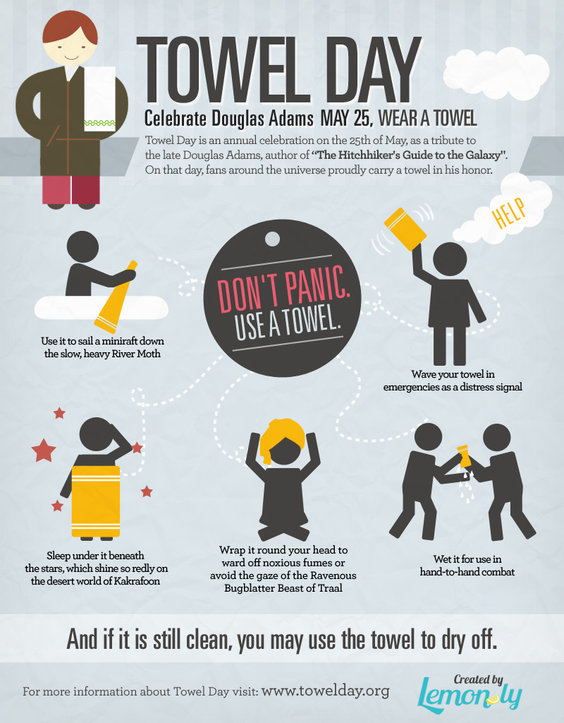 Don't Panic Use A Towel Day Infographic Design by Lemonly