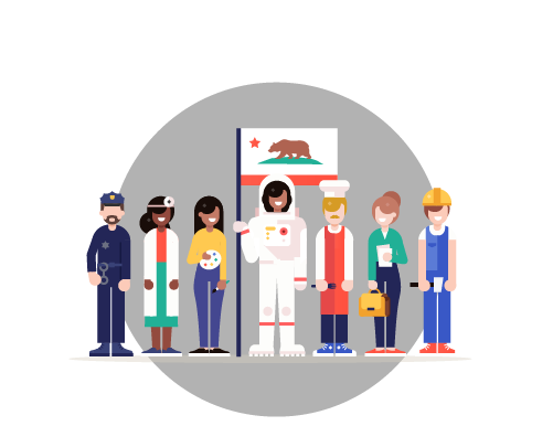 various job roles with California flag